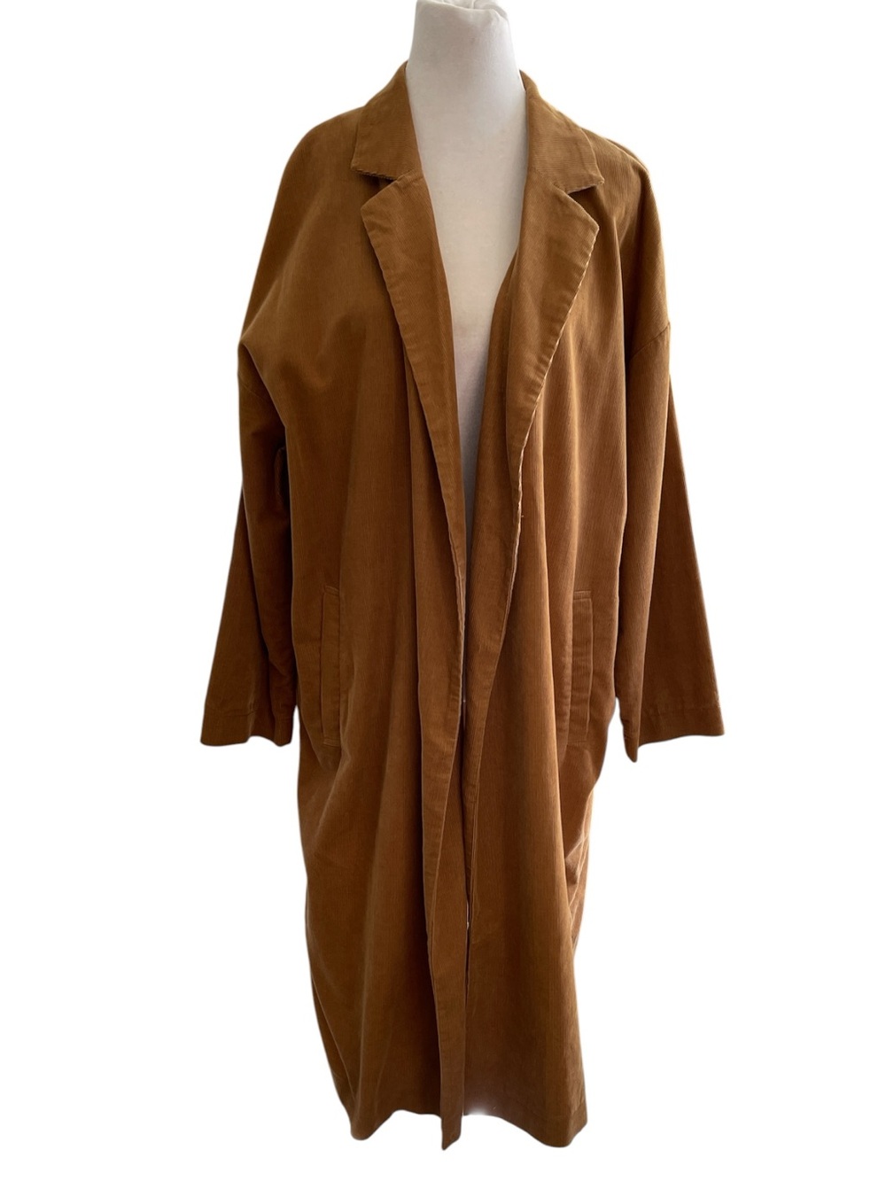 LOWRYS FARM Medium Caramel Fine Corduroy Belted Duster Coat L / XL - Picture 4 of 11